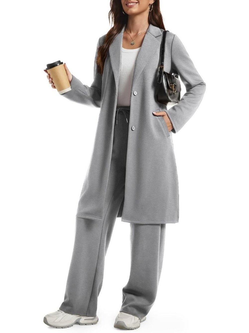 Chic Women's 2-Piece Set: Dressy Cardigan & Wide Leg Pants for Winter Lounging